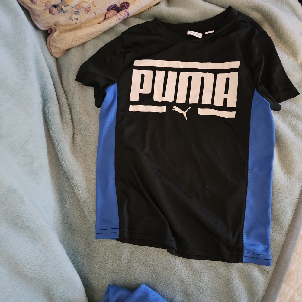 Puma Blue Kids Tee & Shorts Set with White Logo - Picture 3 of 8
